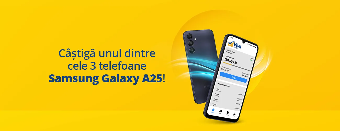 #CONCURS: Folosește aplicația mobilă și câștigă un Samsung Galaxy A25!